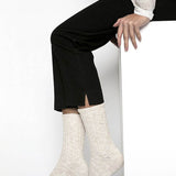 Cotton Slub Womens Socks | Beige/White