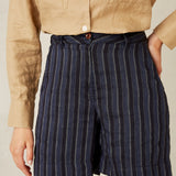 Bangja Shorts | Blue Linen Stripe