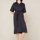 Dione Dress | Blue Linen Stripe