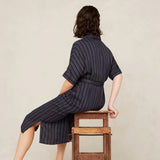 Dione Dress | Blue Linen Stripe