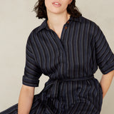 Dione Dress | Blue Linen Stripe