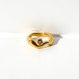 Wave Ring Gold with 1 Stone # 7| Size 5