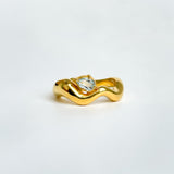 Wave Ring Gold with Single Pear Aquamarine #9 | Size 6