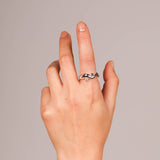 Wave Ring Silver with 2 Stones # 2 | Size 6.5