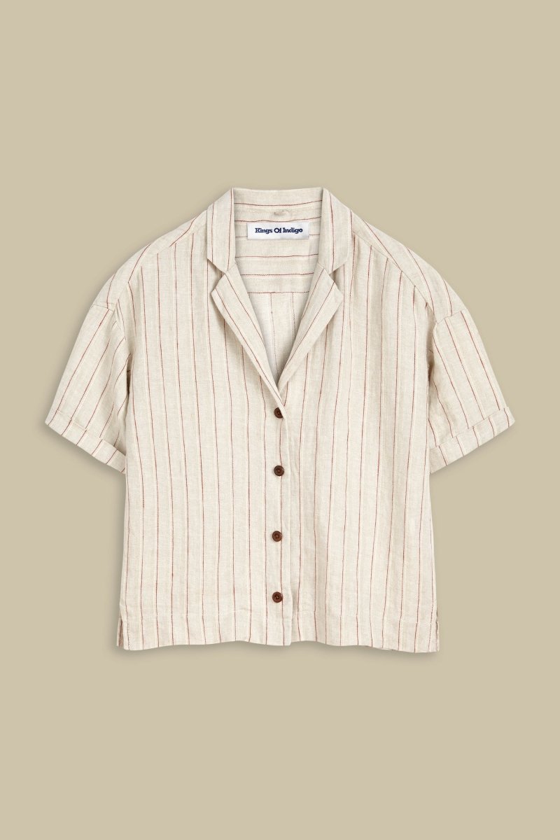 KINGS OF INDIGOAthalie Short Sleeve Shirt | Linen Stripe RedXS