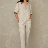 KINGS OF INDIGOAthalie Short Sleeve Shirt | Linen Stripe RedXS