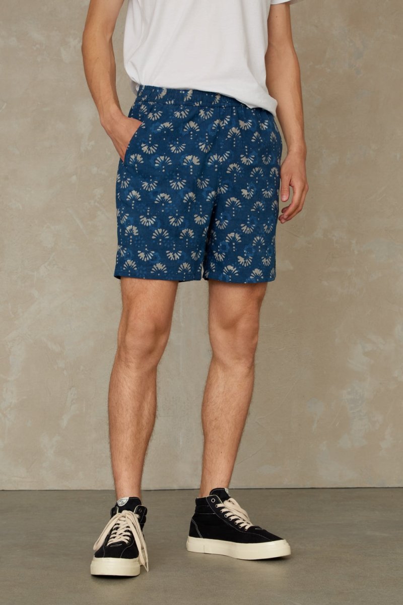 KINGS OF INDIGOBidatsu Shorts | Woodblock Indigo Dye - Fan PrintXS