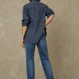 KINGS OF INDIGOCharlene Shirt | Linen Navy Double StripeXS