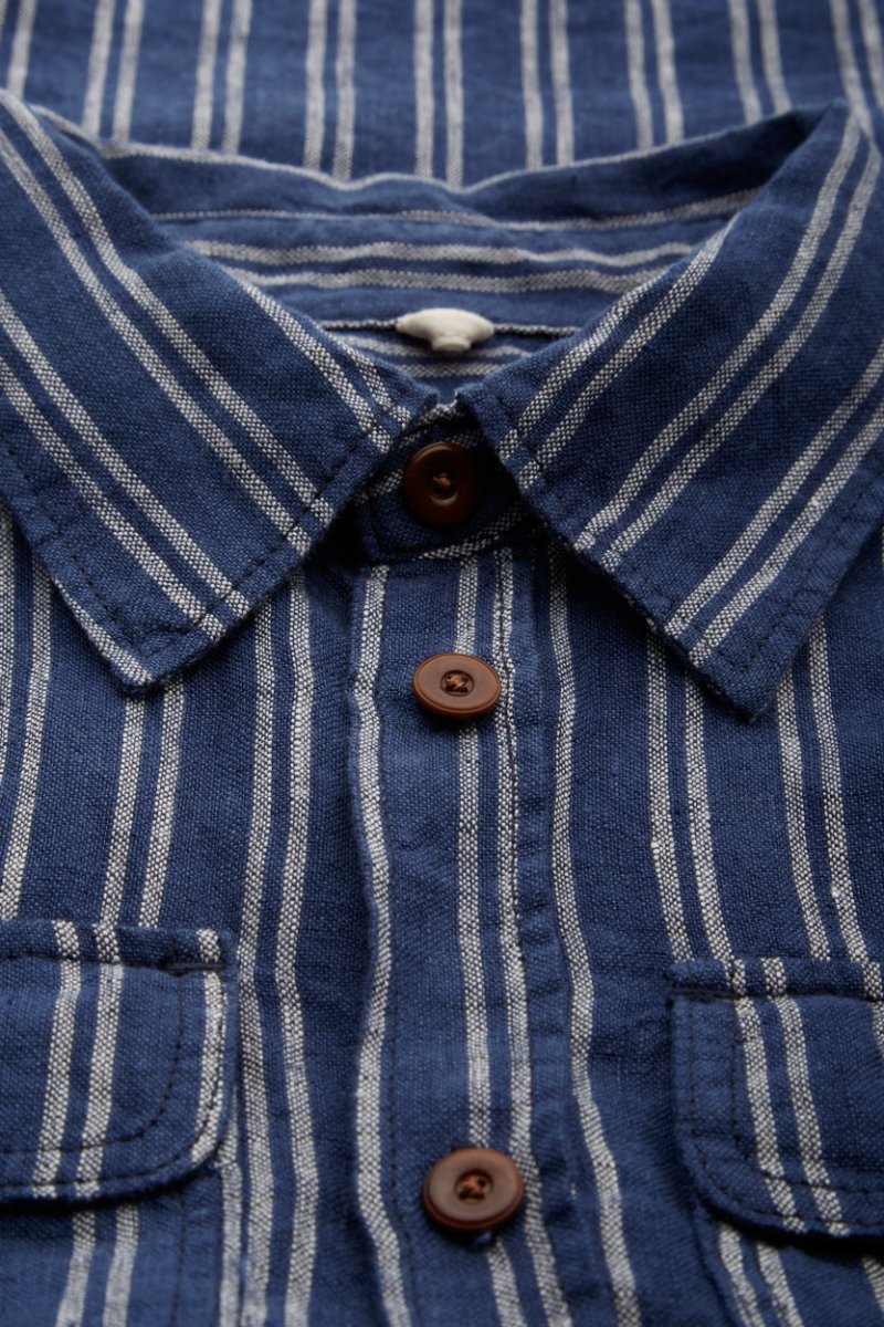 KINGS OF INDIGOCharlene Shirt | Linen Navy Double StripeXS
