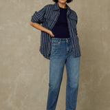 KINGS OF INDIGOCharlene Shirt | Linen Navy Double StripeXS