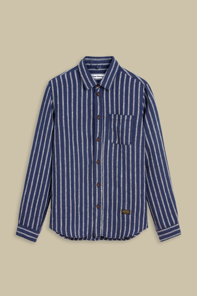 KINGS OF INDIGOEnda Pocket Shirt | Linen Navy StripeXS