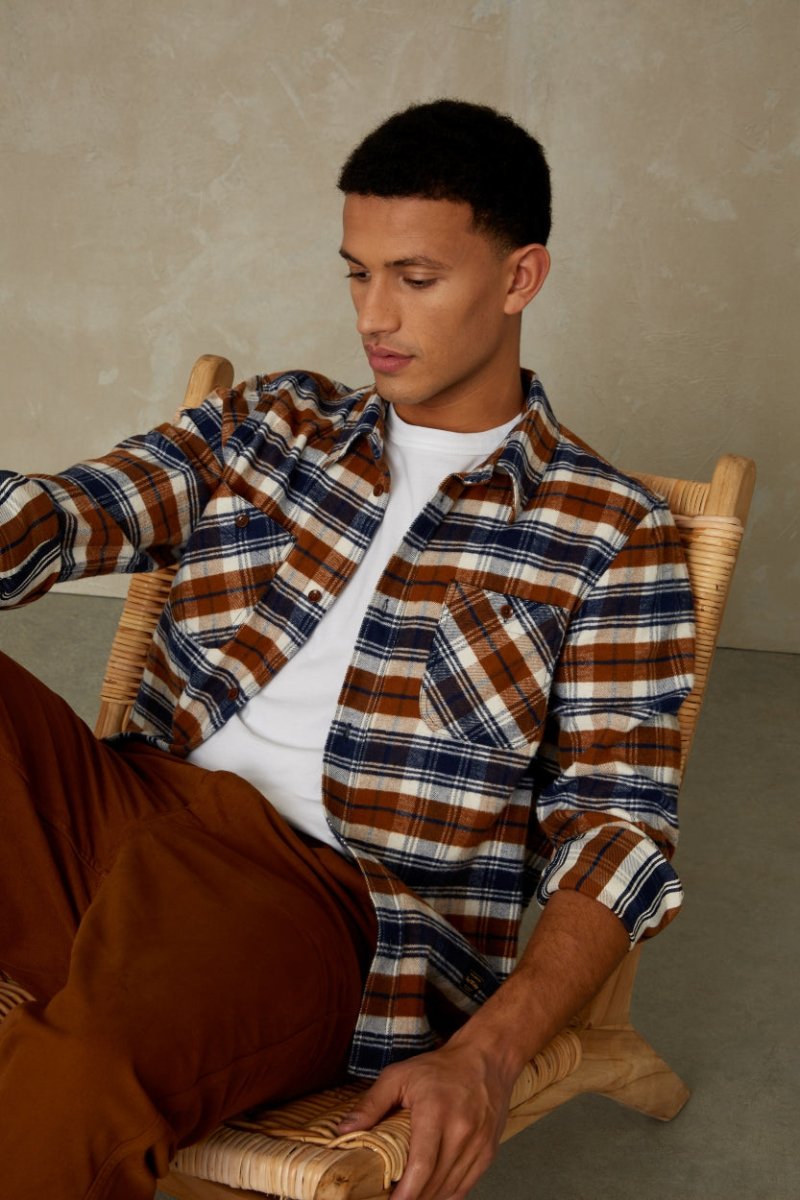 KINGS OF INDIGOJuntoku Shirt | Cinnamon Brushed CheckS