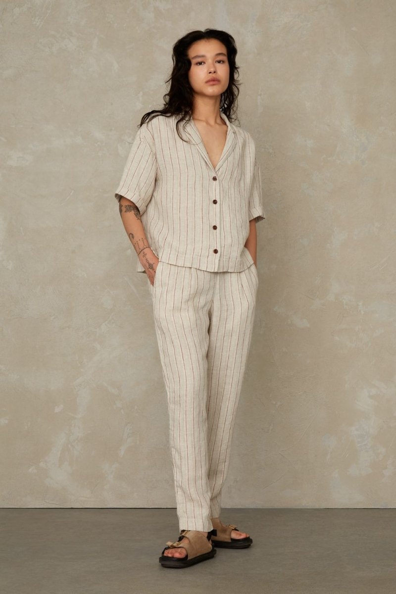 KINGS OF INDIGOLourdes Pants | Linen Stripe RedXS