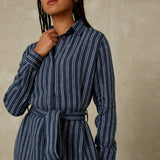 KINGS OF INDIGOMaggy Dress | Linen Navy Double StripeXS