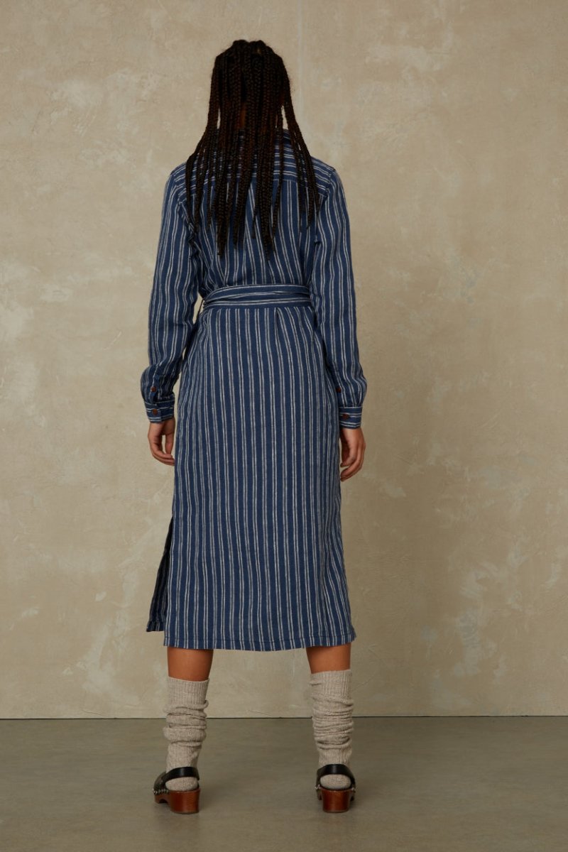 KINGS OF INDIGOMaggy Dress | Linen Navy Double StripeXS