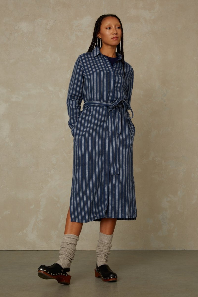 KINGS OF INDIGOMaggy Dress | Linen Navy Double StripeXS