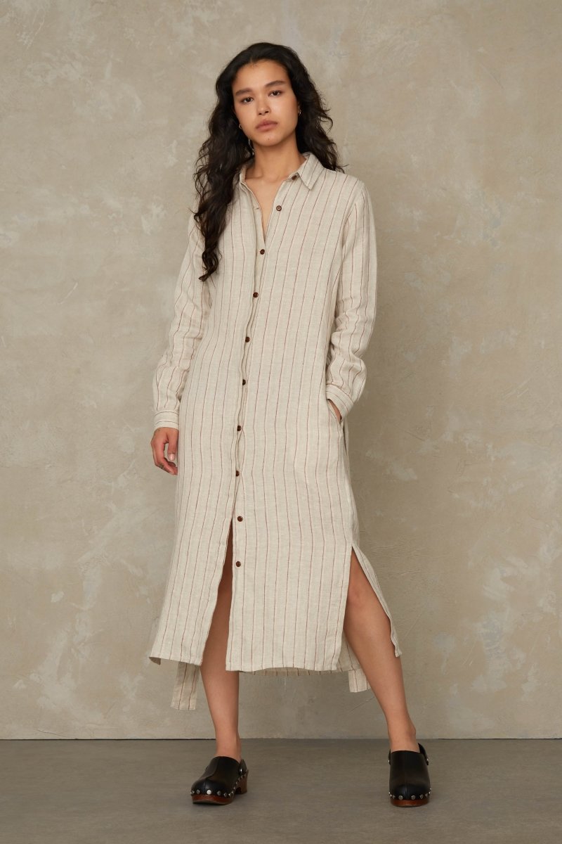 KINGS OF INDIGOMaggy Dress | Linen Stripe RedXS