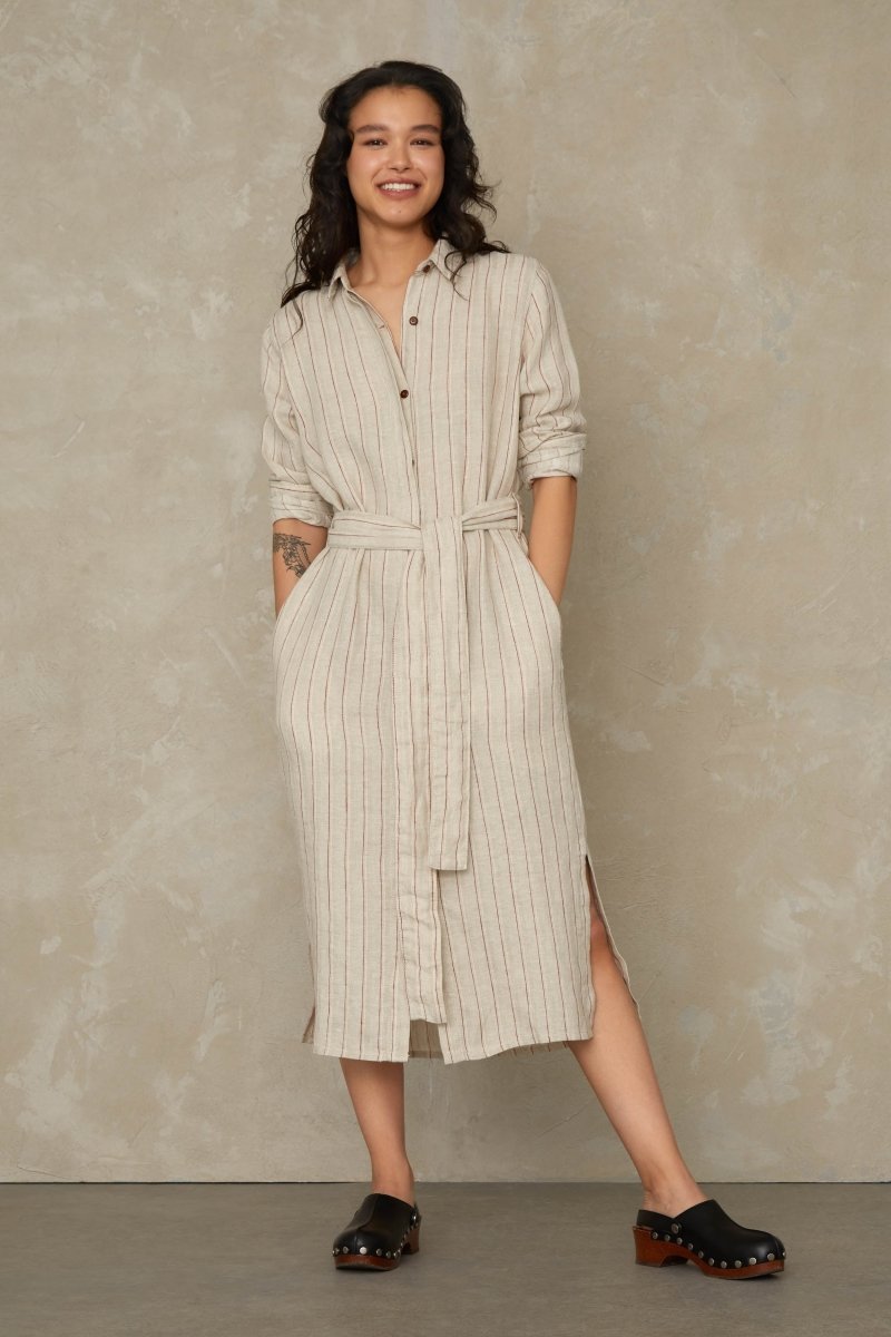 KINGS OF INDIGOMaggy Dress | Linen Stripe RedXS