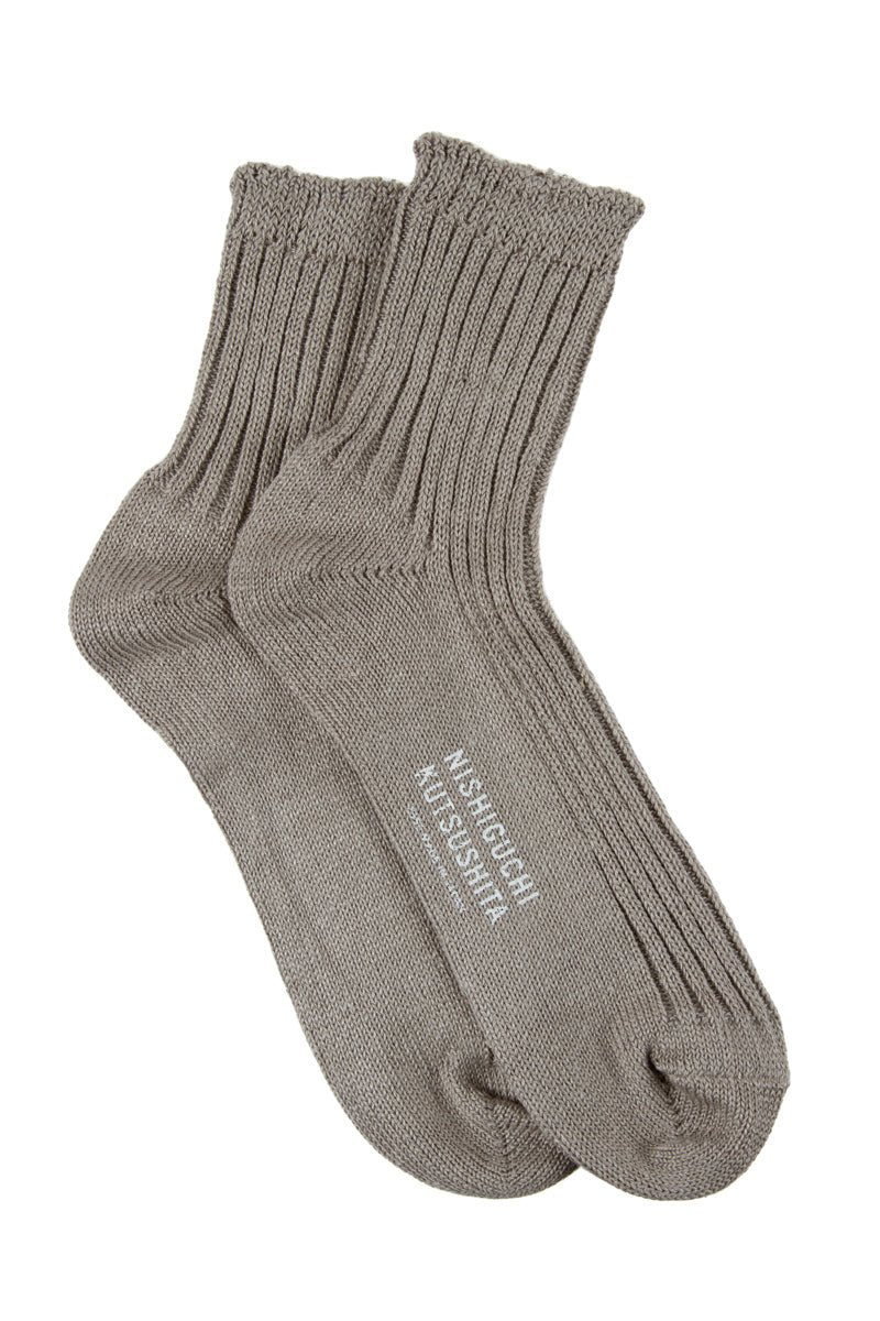 NISHIGUCHI KUTSUSHITAPraha Linen Ribbed Sock | Flaxen23-25 cm