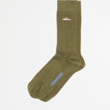 Cotton Ribbed Socks Boston Embroidery | Pine Green