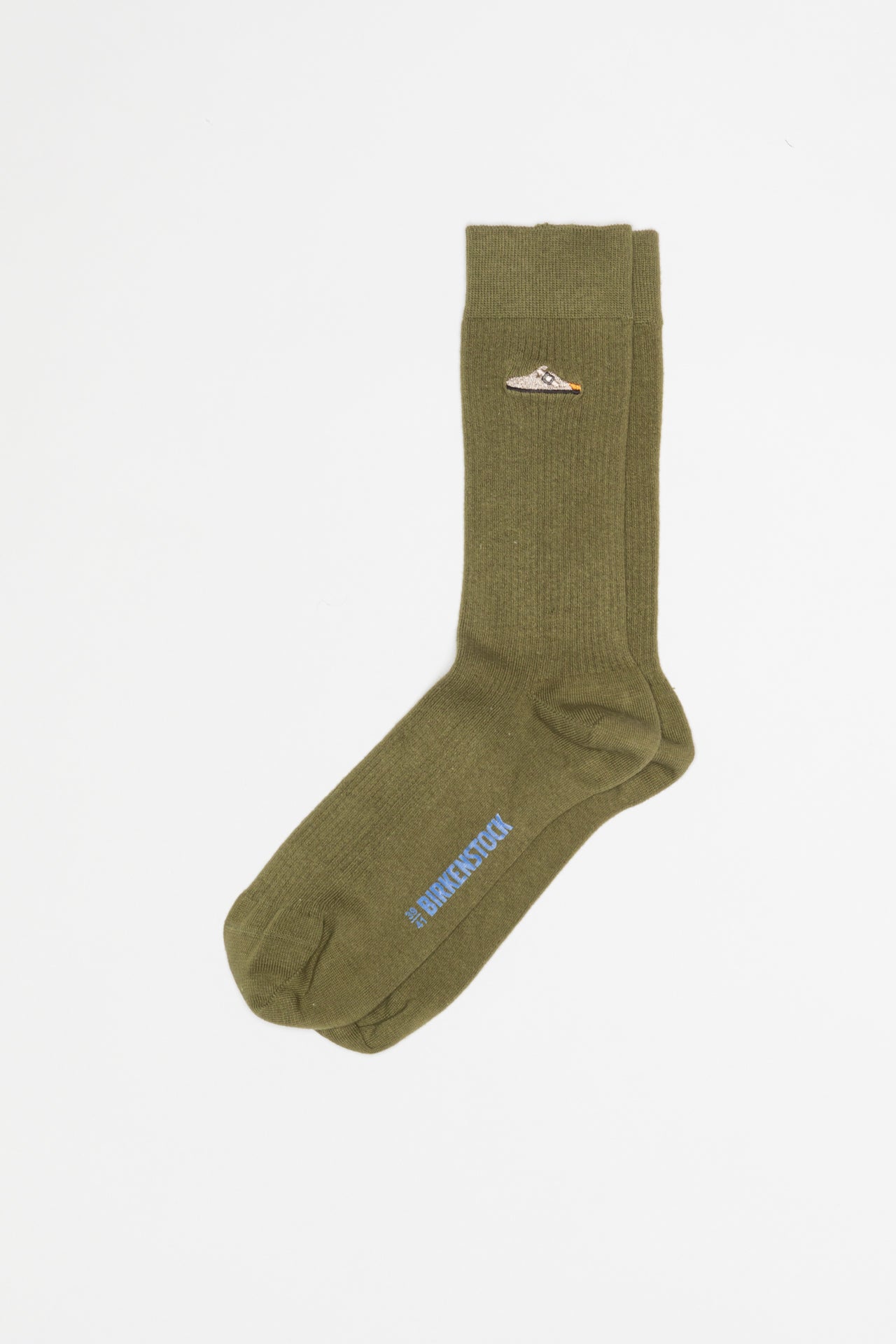 Cotton Ribbed Socks Boston Embroidery | Pine Green