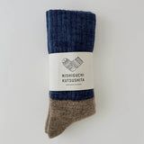 Oslo Mohair Wool Pile Socks | Navy and Cappuccino