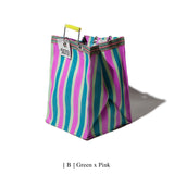 Recycled Plastic Stripe Bag / Rectangle D26 | Green x Pink