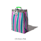 Recycled Plastic Stripe Bag / Rectangle D15 | Green x Pink
