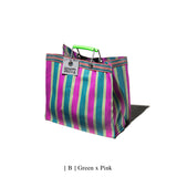 Recycled Plastic Stripe Bag / Square D20 | Green x Pink