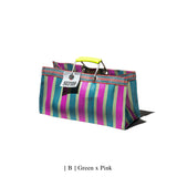 Recycled Plastic Stripe Bag / Wide D17 | Green x Pink