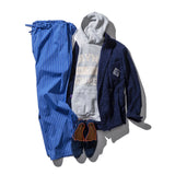 Cotton Stripe Regular Pants | Blue