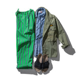 Cotton Stripe Regular Pants | Green