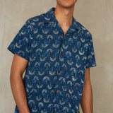 Balder Shirt | Woodblock Indigo Dye - Fan Print