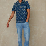 Balder Shirt | Woodblock Indigo Dye - Fan Print