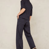 Leila Cropped Jeans | Blue Linen Stripe