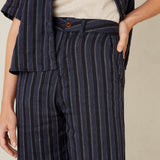 Leila Cropped Jeans | Blue Linen Stripe