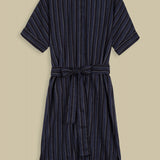 Dione Dress | Blue Linen Stripe