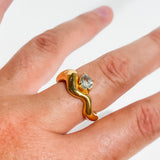 Wave Ring Gold with 1 Stone # 13| Size 7