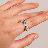 Wave Ring Silver with 3 Stones # 5 | Size 6.5