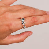 Wave Ring Silver with 3 Stones # 6 | Size 7