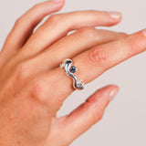 Wave Ring Silver with 3 Stones # 1  | Size 7