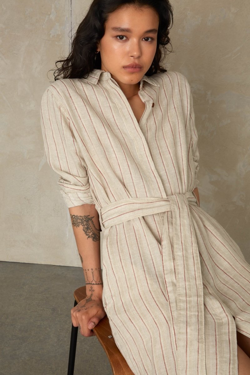 KINGS OF INDIGOMaggy Dress | Linen Stripe RedXS