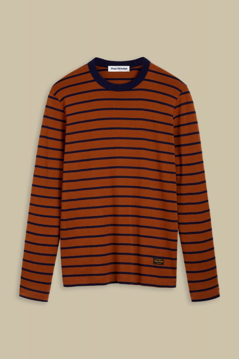 KINGS OF INDIGONezer L/S T-Shirt | Breton Stripe CinnamonS