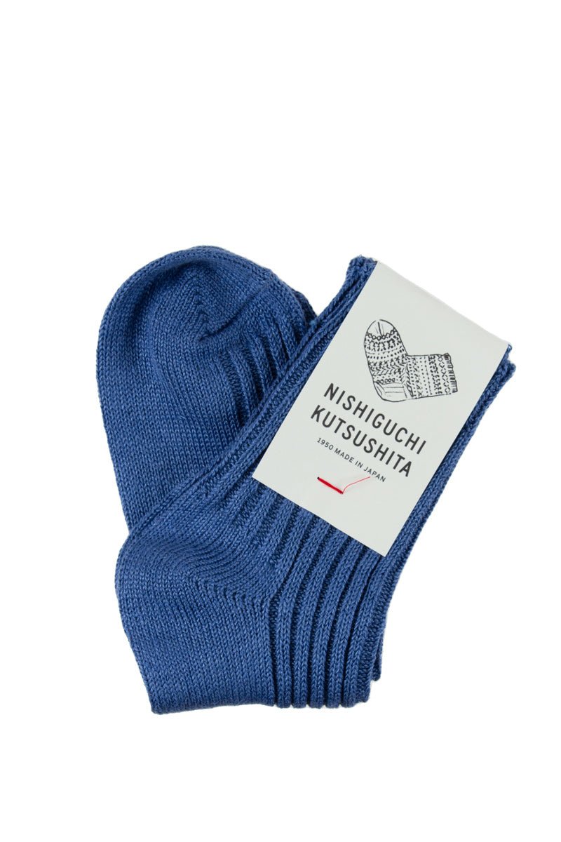 NISHIGUCHI KUTSUSHITAPraha Linen Ribbed Sock | Blue23-25 cm